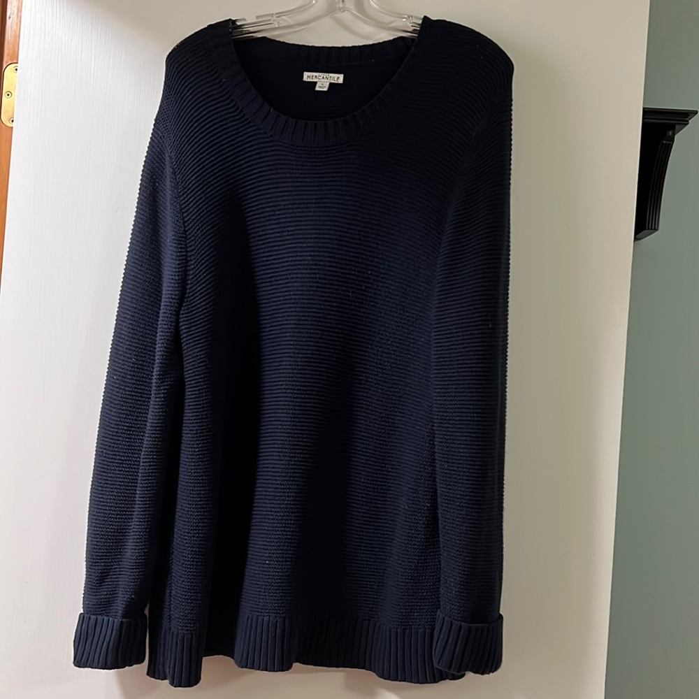 Navy J Crew Crew Neck Cable-knit Sweater - Size Large